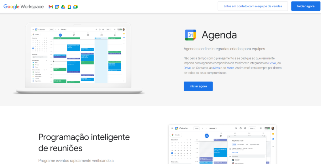 print da homepage do google calendar